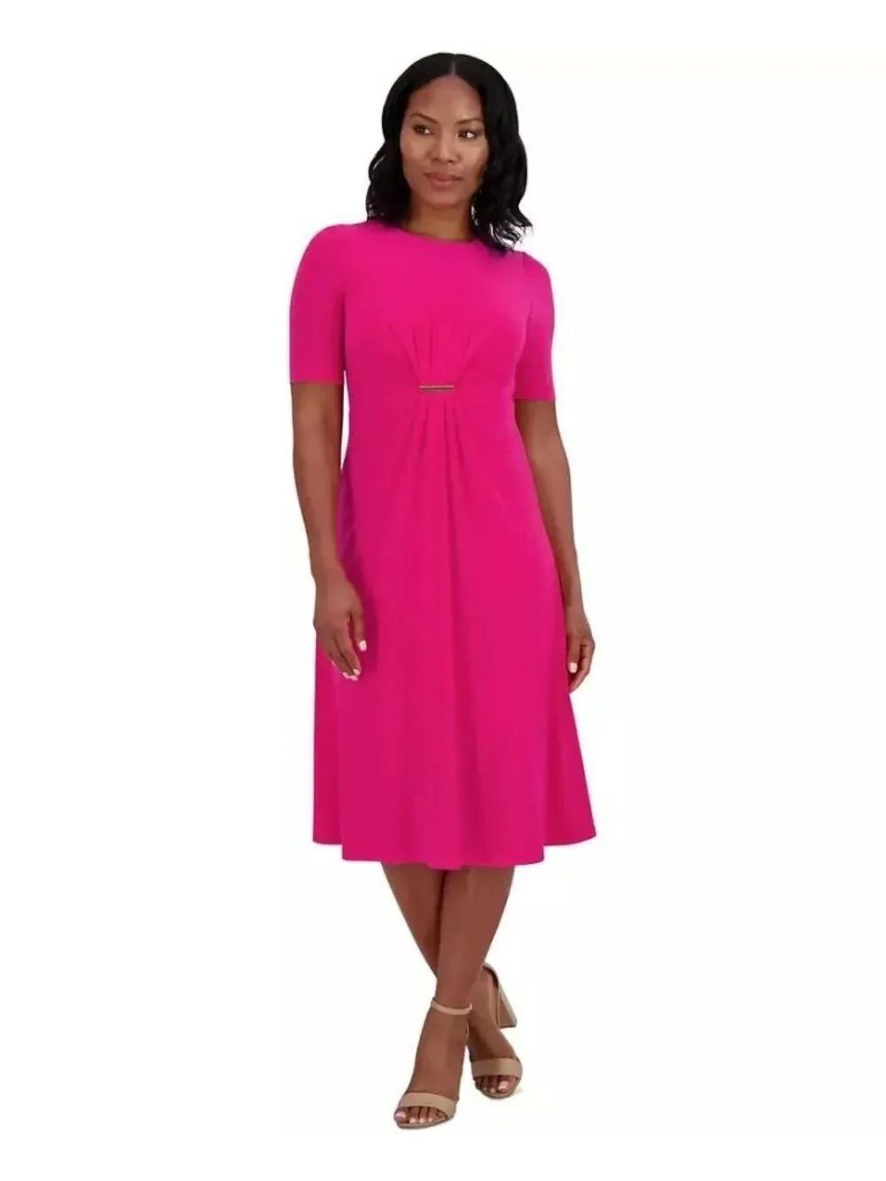 Jessica Howard Women’s Pink Jewel-Neck Center-Pleat Midi Dress Size 8P
